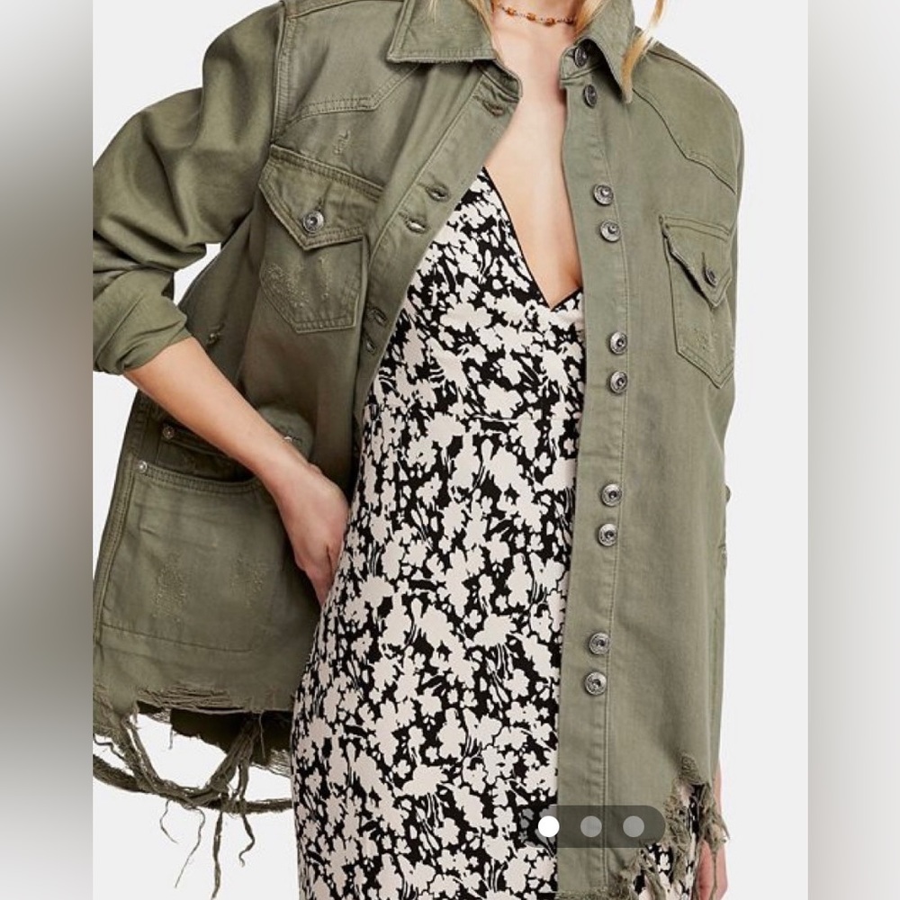 Free People Moonchild Shirt Jacket x Distressed Army Jacket